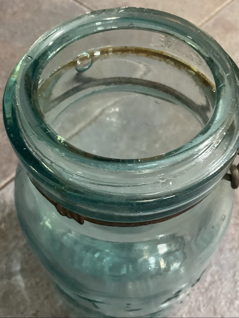 Vintage Blue Glass Storage Jar with Wire Bail Lid